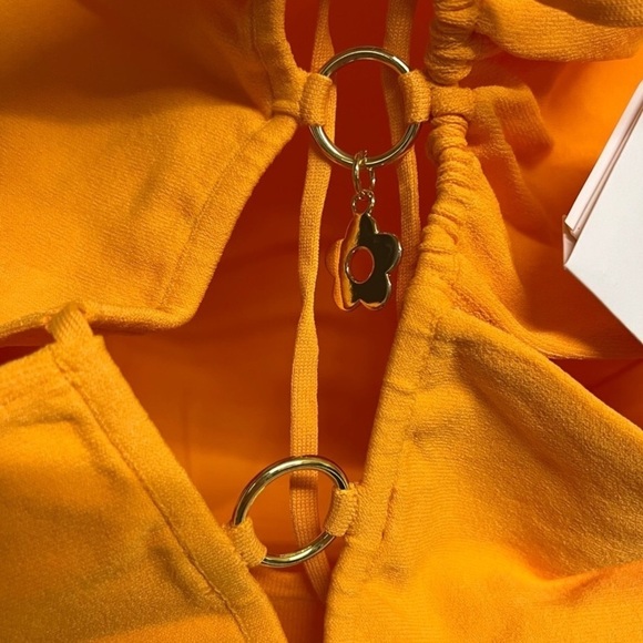 NWT Sandro Bodysuit Assiya Ring Halter Open Back in Marigold - Picture 10 of 16